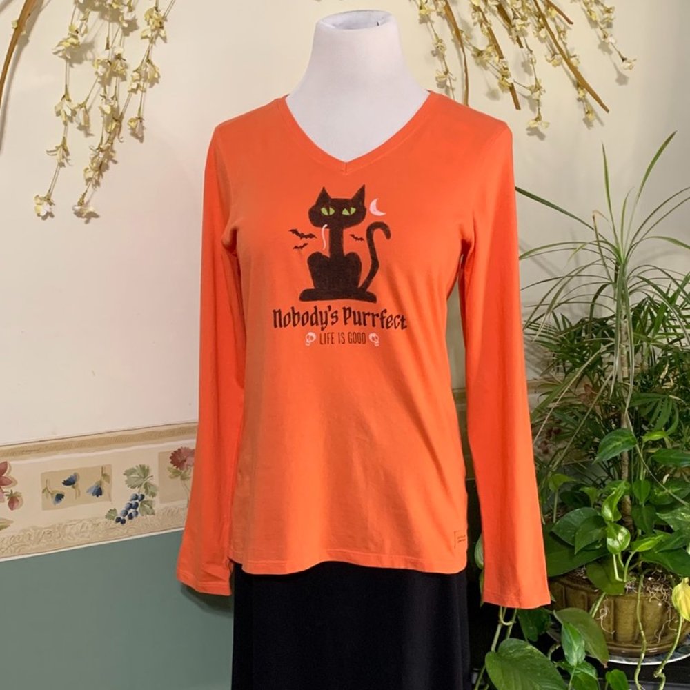 Long Sleeve V-Neck Halloween Life Is Good Tee Shirt